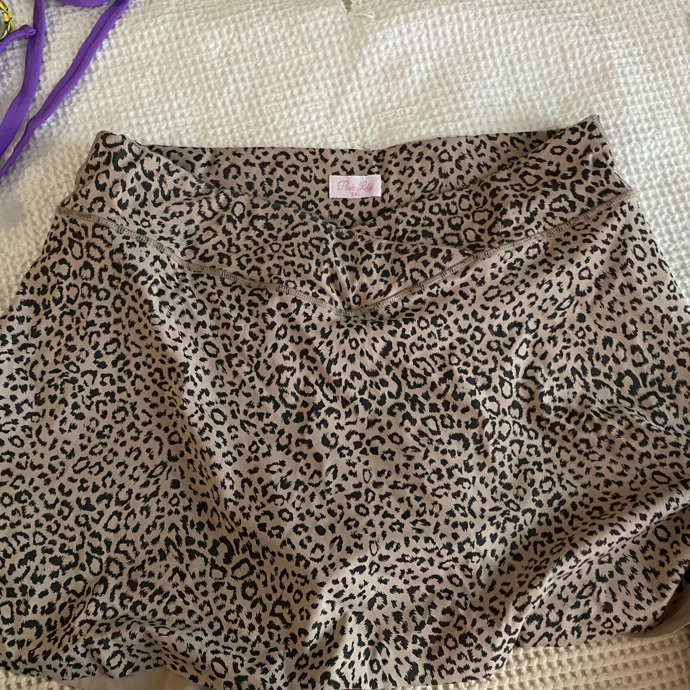 Pink Lily Tan and Black Leopard Print skort